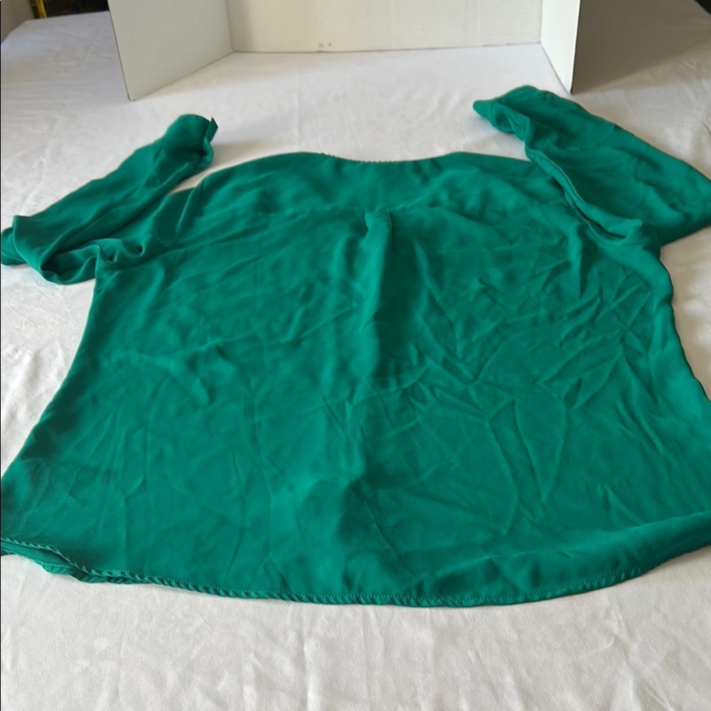 Express Green Buttoned Mandarin Collar Blouse - image 8